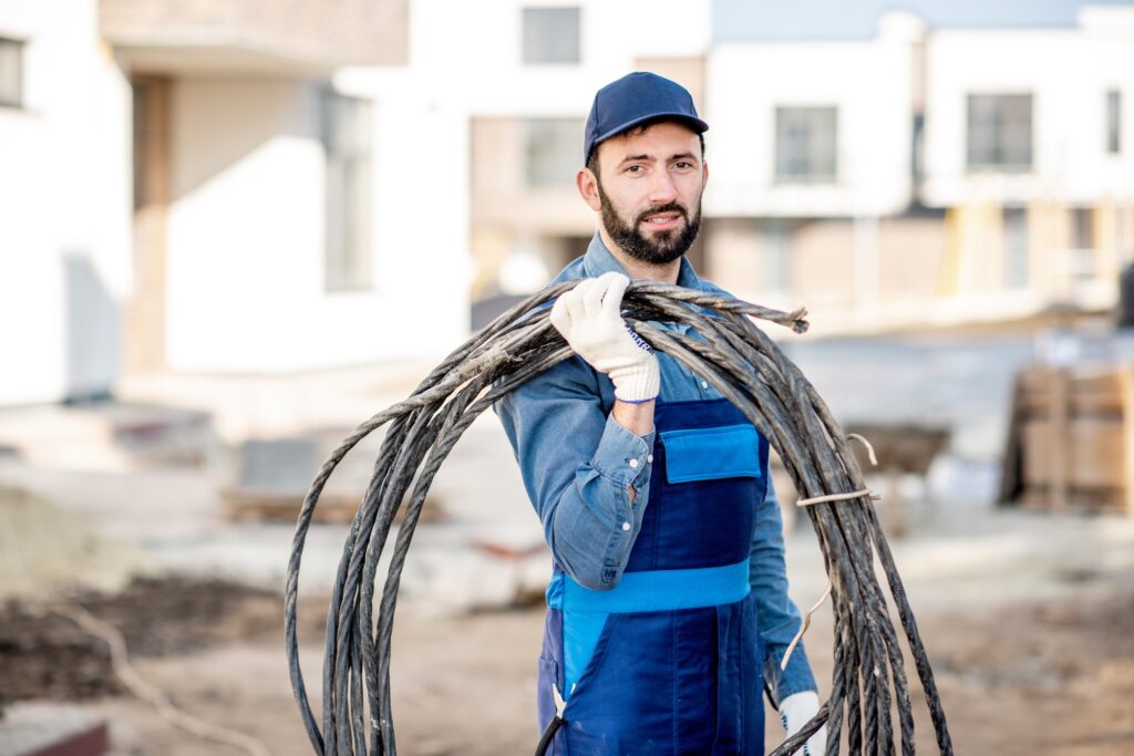 Electrician portrait with power cable